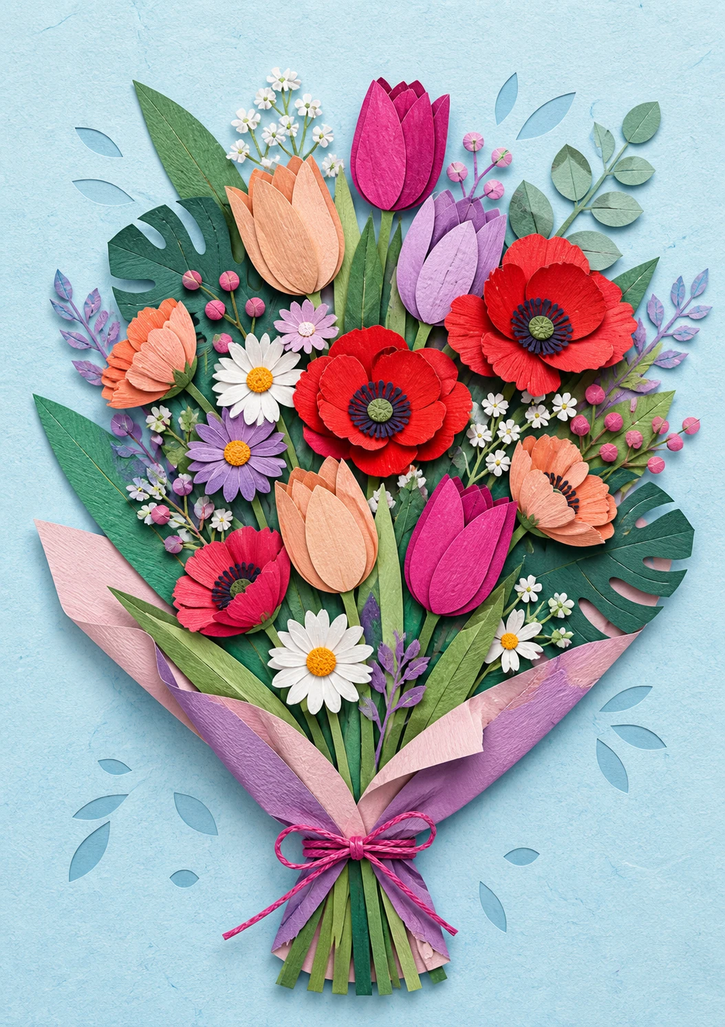 Moderner Blumenstrauß als farbenfrohe Papiercollage
